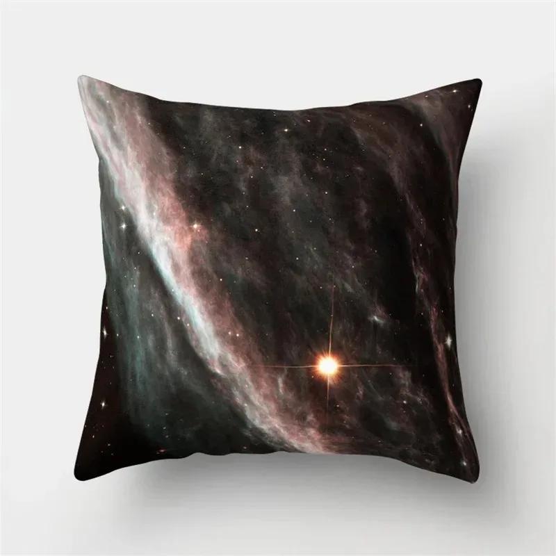 Rainbow Starry Sky Moon Fantasy Pattern Throw Pillow Cover With Short Plush Print For Living Room Sofa Decoration Cushion Cover