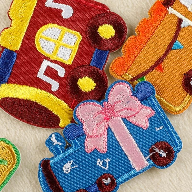8Pcs Cartoon Car Iron On Patches Adhesive Embroidery Applique For Jackets Backpacks Clothing Decoration Sewing Project