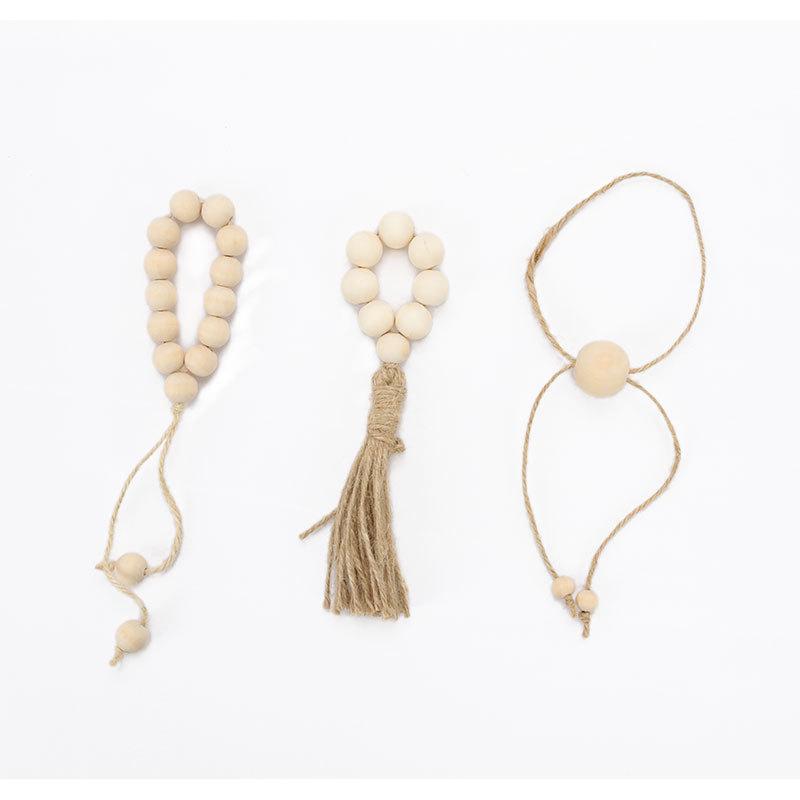 European Pastoral Wooden Bead & Tassel Napkin Ring - Handmade Woven Rope Design