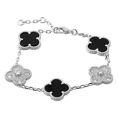 Silver Bracelet with Natural Onyx, Cubic Zirconia, Product Weight 9.75 G (60002127)
