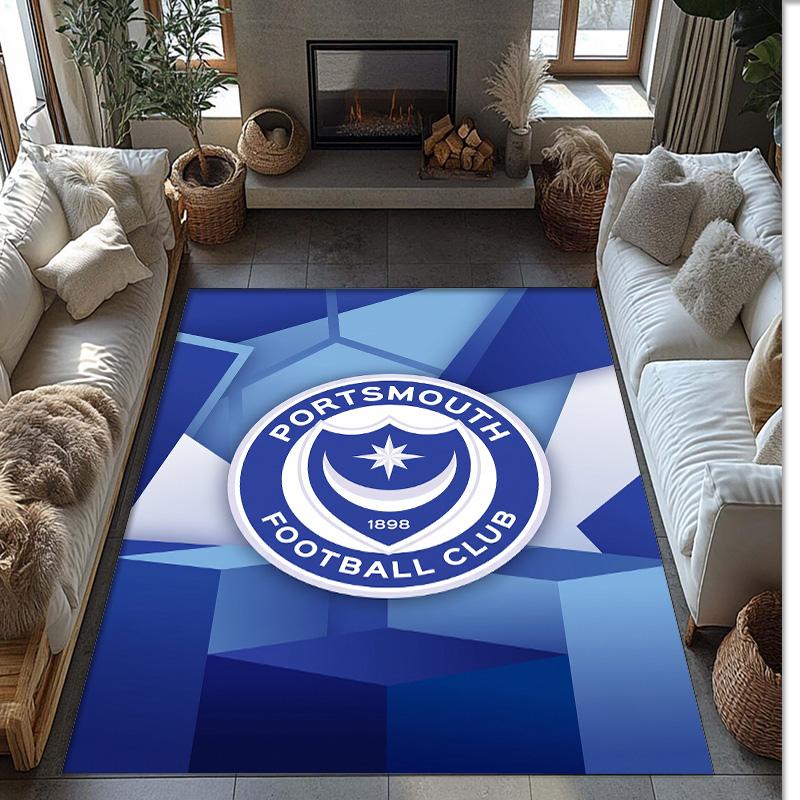 Tappeto Morbido Area Rug con Motivo Calcio Portsmouth FC Antiscivolo Tappeto per Pavimento Interno Tappetino Decorazione Sportiva per Camera da Letto
