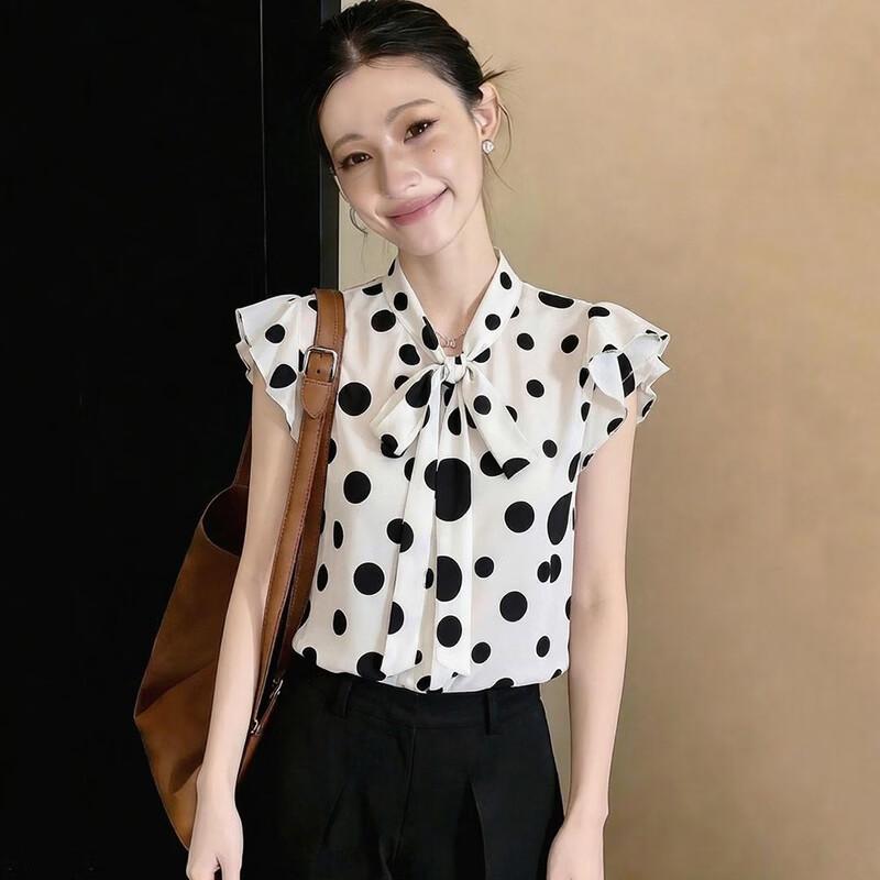 La Chapelle Women s Polka Dot Bow Chiffon Blouse 2XL