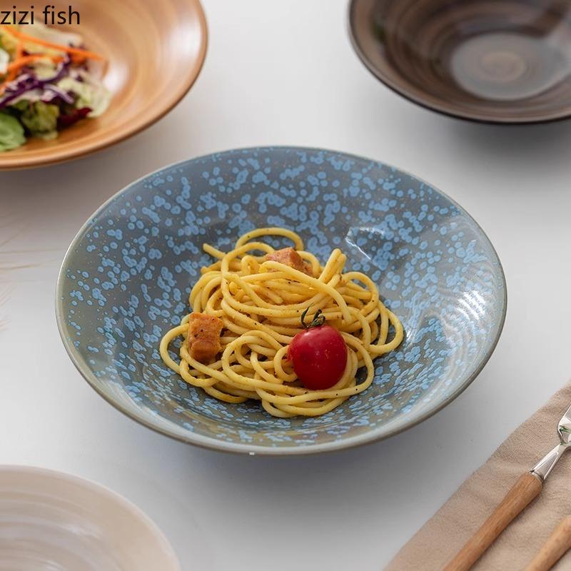 Grobes Keramikgeschirr im Vintage-Stil, kreative tiefe Schüssel, Obstschüssel, Salatschüssel, dicke Suppenschüsseln, Nudelschüsseln, rundes Spezialgeschirr