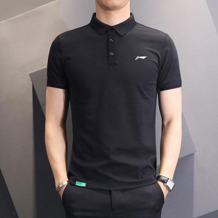 Li Ning Badminton Series Sports Casual Short Sleeve Solid Color Polo Shirt Summer Men Polo Shirts Black APLR129-1