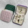 Rhombus Pattern Portable Velvet Jewelry Box Zipper Closure Velvet Jewelry Organizer Travel Jewelry Box Travel Use