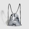Korean Blogger with the Same Ins Bow Satin Drawstring Backpack Y2k Silver Gray Bundle Mouth Bag Cute Little Backpack