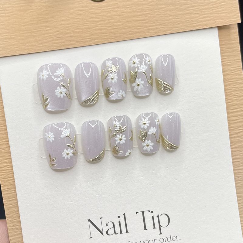 

Winter Mira Handmade White Wearable Relief Nail Stickers New Arrival Fancy Fake Nails Short Temperamental Women Winter Mira-XS Code