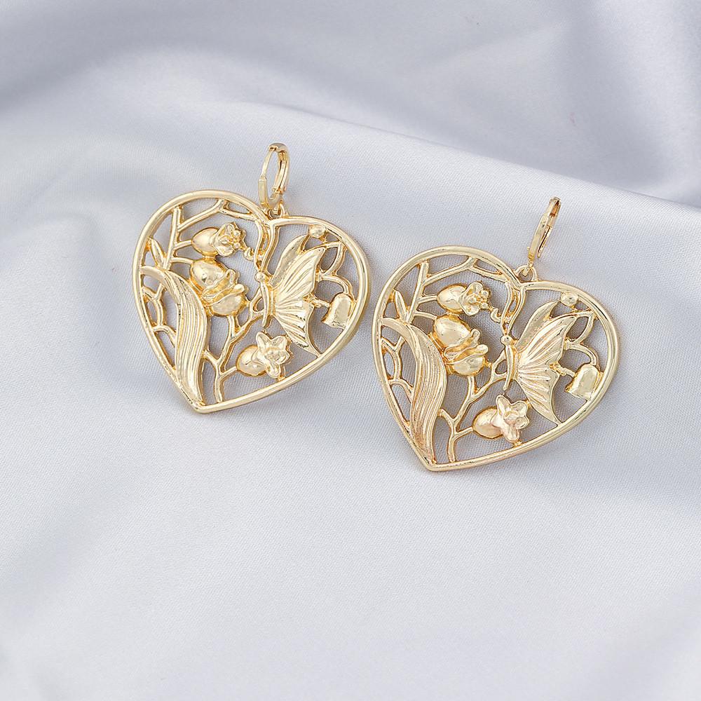 Alloy Heart Pendant Earrings With Butterfly Flower Design Women For