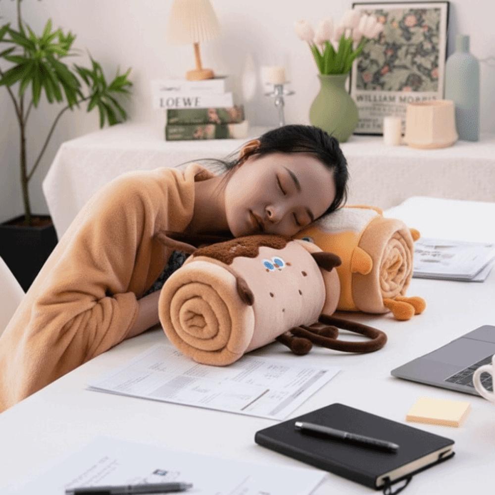 Soft 2 in 1 Foldable Roll Blanket Warm Air Conditioning Blanket Cartoon Handheld Cushions Blanket Travel