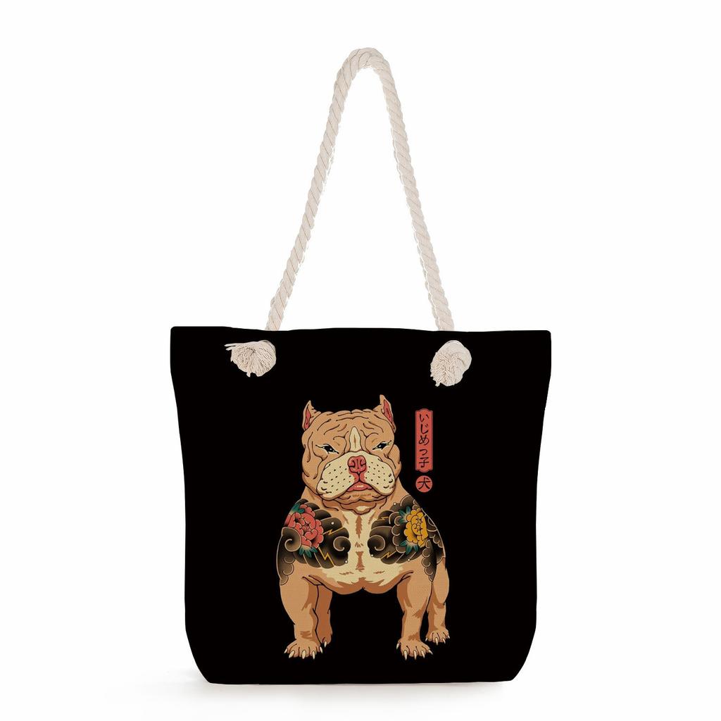 Samurai Cat Print Thick Rope Single-shoulder Beach Bag 7235