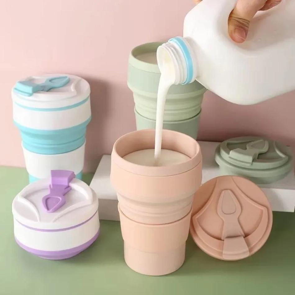 1 Pcs 500ml Portable Folding Coffee Cups For Travel Reusable Silicone Collapsible Cups With Lid Outdoors Camping