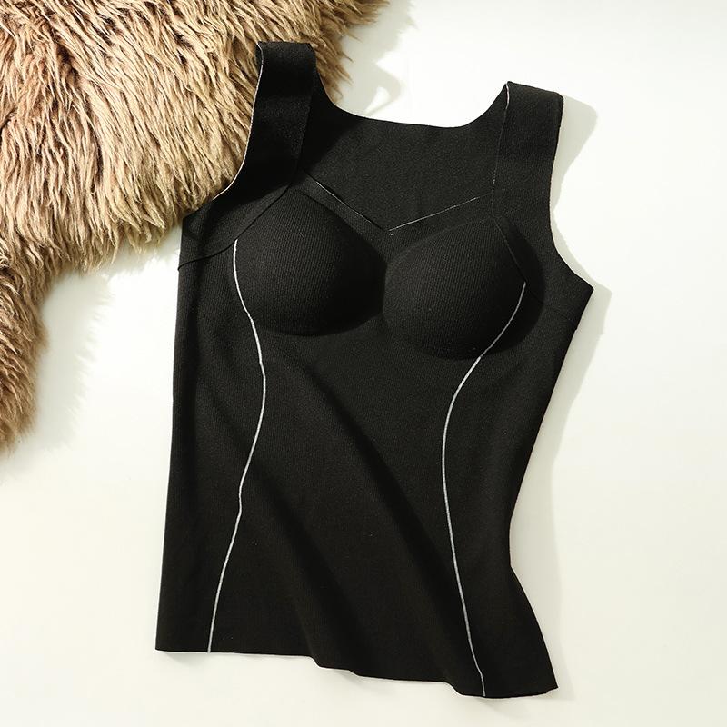 Seamless Velvet Silk Warm Vest for Women with Breast Pad Autumn and Winter Lift Up The Anti-sag Free Bra Vest