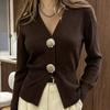 Cardigan en maille boutonné col en V pour femme Mode minimaliste