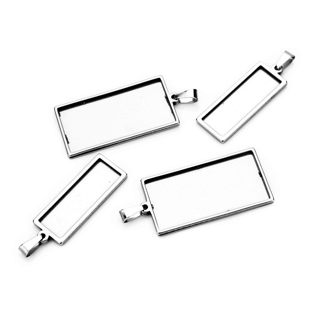 2pcs/lot Rectangular Stainless Steel Pendant Cabochon Base Bezel Blank Fit Cabochon Necklace Jewelry Making Blank Pendants Tray