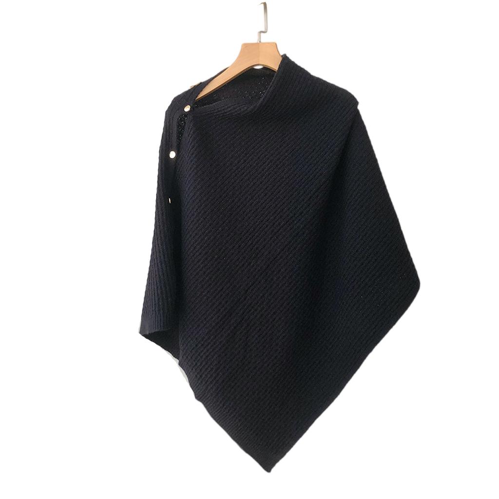 Ladies' Fashionable Knitted Shawl Cape With Buckle Yarn Plaid Scarf, Women's Versatile Warm Plain Weave Shawl