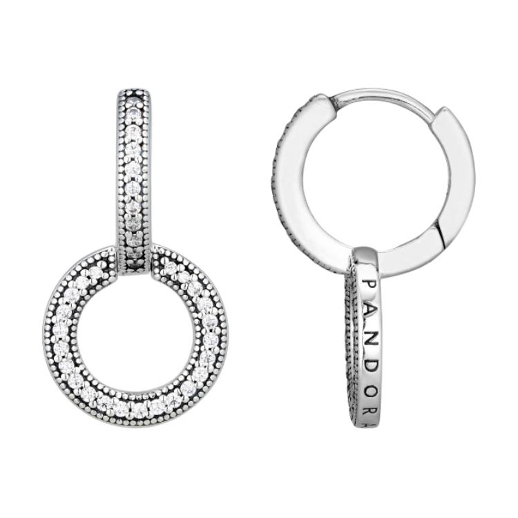 Pandora Logo Design Cubic Zirconia Sterling Silver Earrings Unisex earrings 299052C01-SILVER Box