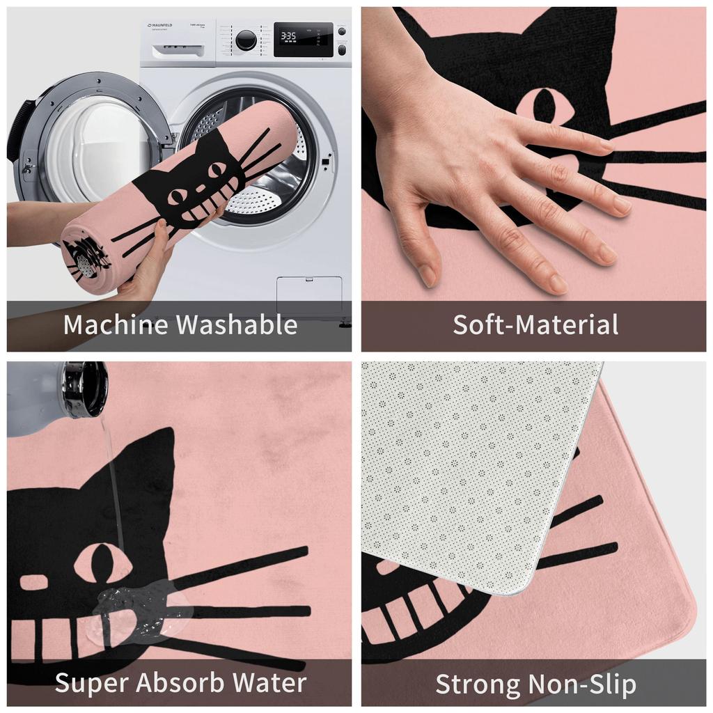 Smiling Black Cat Doormat Non-Slip Entrance Kitchen Bathroom Door Floor Mat Living Room Carpet Rug