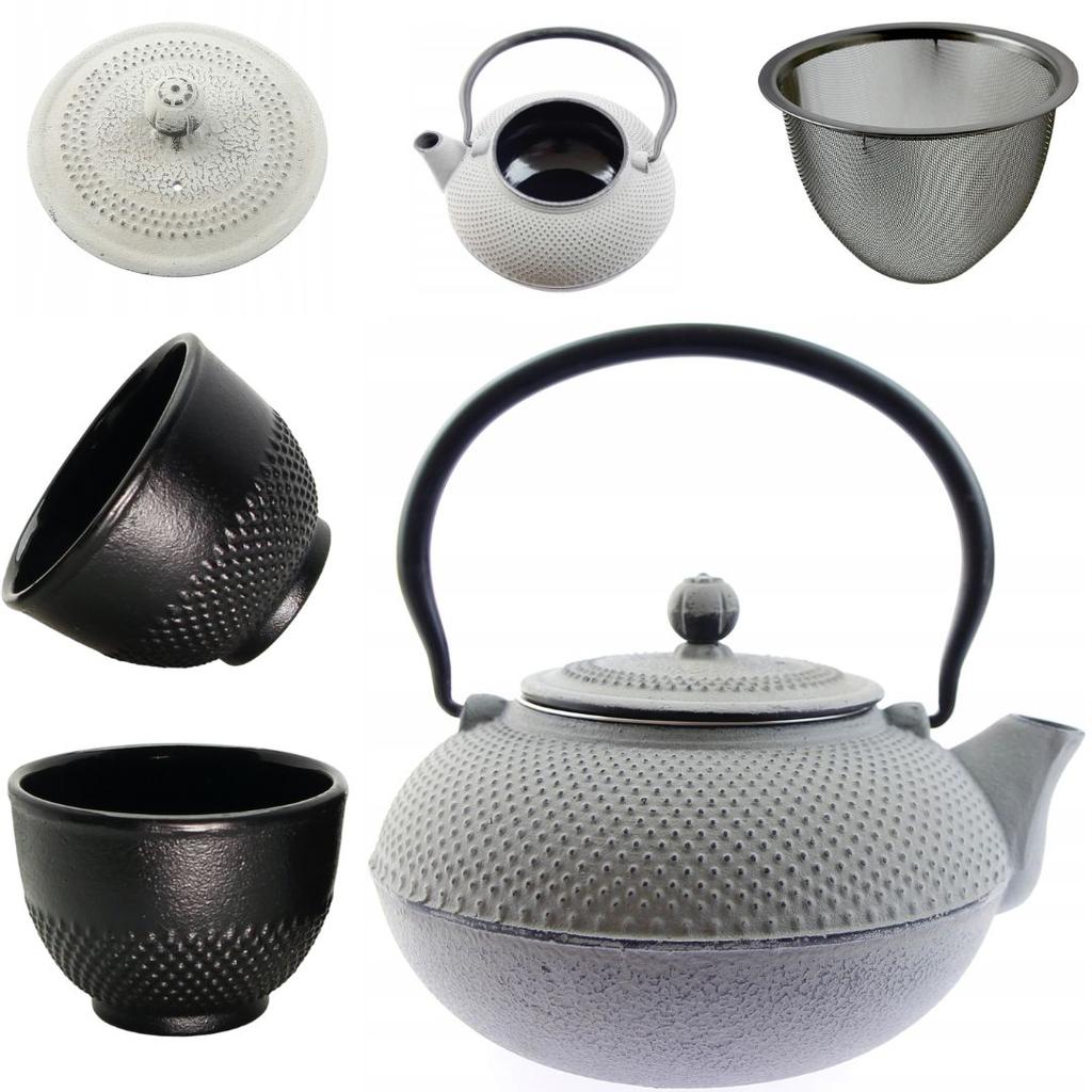 KETTLE 1.5 L CAST IRON TEAPOT STRAINER TEA INFuser SET + 2x CUPS