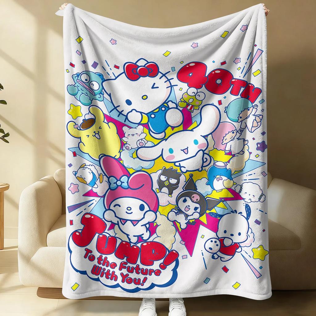 Playful Sanrio Collage Flannel Blanket Soft Warm Throw Hello Kitty Couch Bed Cover Lightweight Summer Nap Blanket Sweet Gift