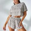 Women Pajamas Leopard Print Pajama Suit Fashion Pajama Women's Sexy Short Sleeve Slits Shorts Loungewear Suit Women Pijama