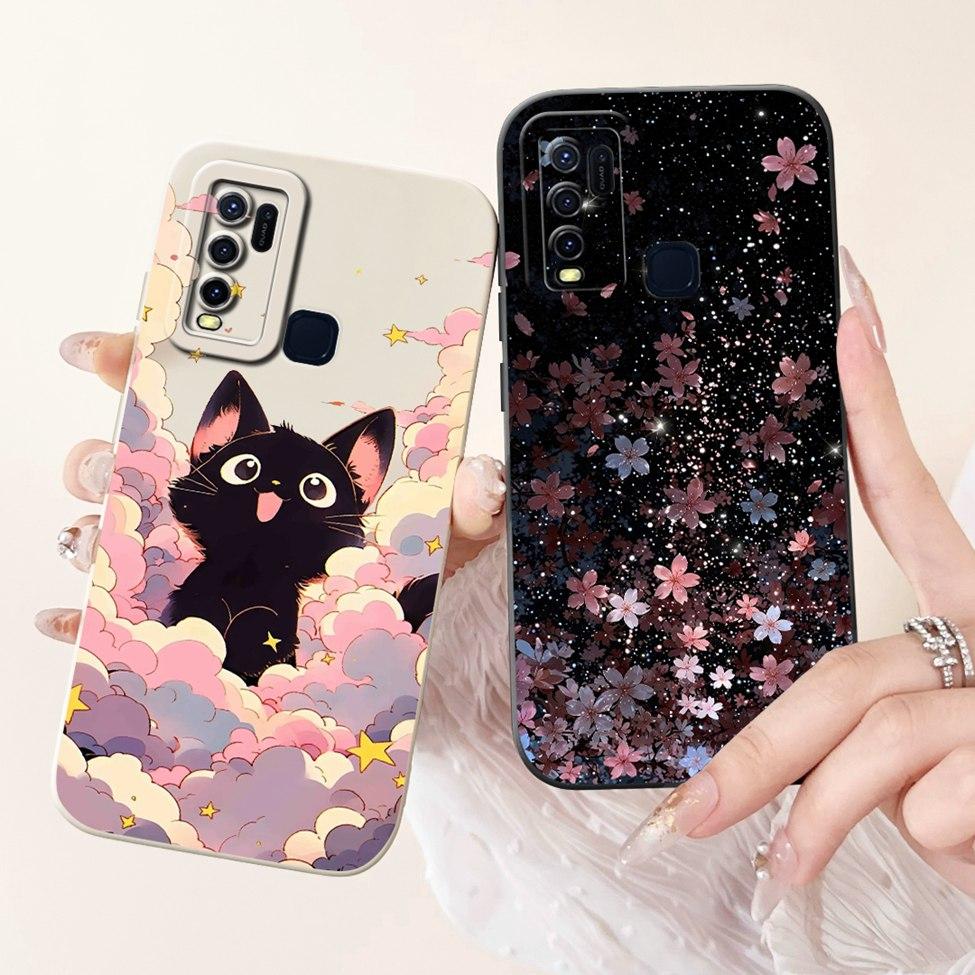 For Vivo Y30 1938 Case Y50 1935 Luxury Flowers Kawaii Cute Funny Painted Silicone Shockproof Phone Case For Vivo Y50 Back Cover