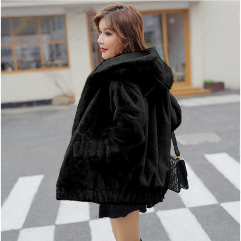 Autumn and Winter Imitation Fur Jacket Women's Hooded Casual Plush Loose Fashion Baseball Jersey Imitation Mink