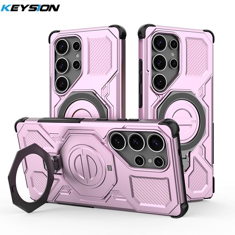 KEYSION Shockproof Magnetic Case for Samsung S25 Ultra 5G S25+Plus Upright Live Metal Ring Stand Phone Cover for Galaxy S25 Edge