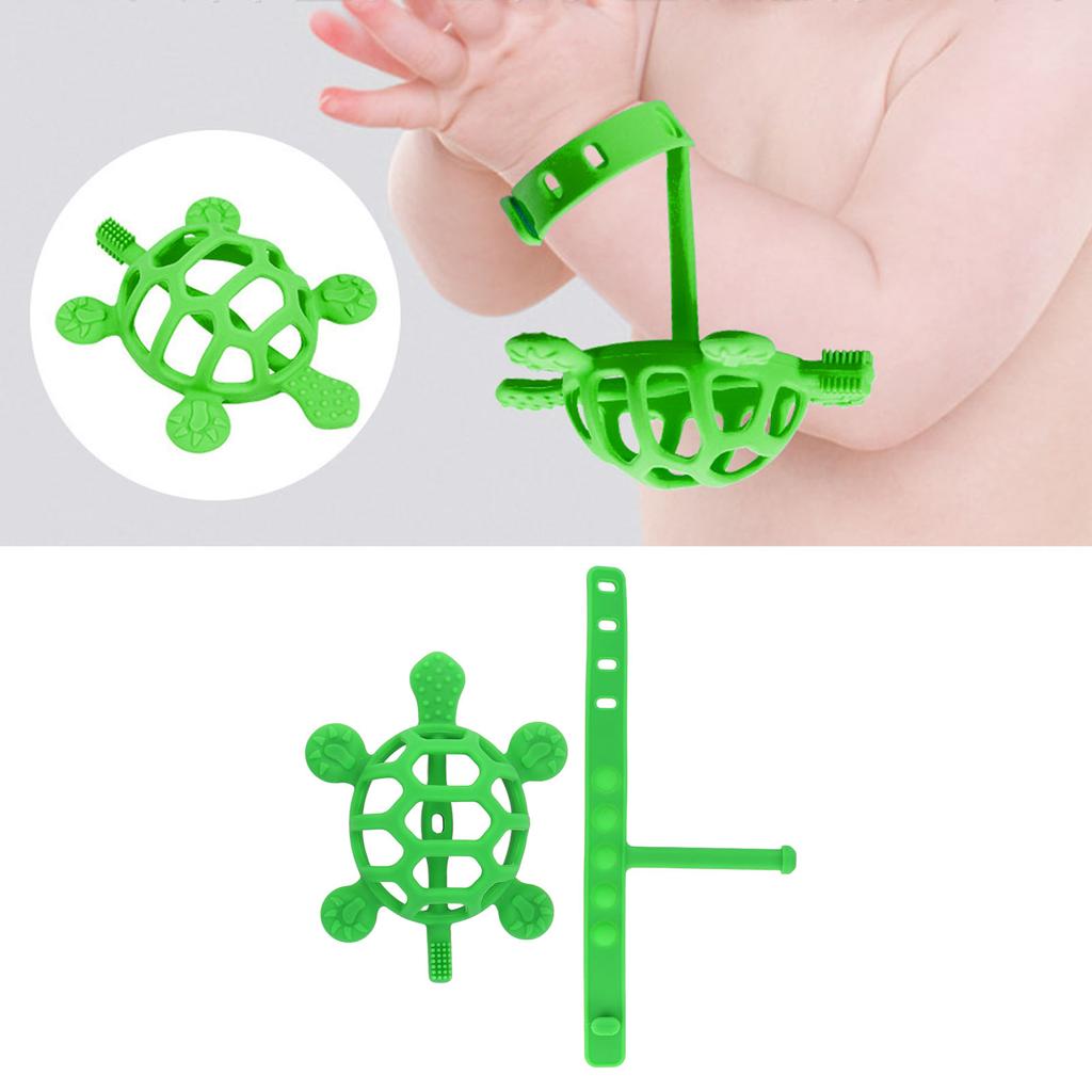 Baby Teething Toy Food Grade Silicone Anti Lost Buckle Teething Bracelet Tortoise Shape Hand Teether Toy