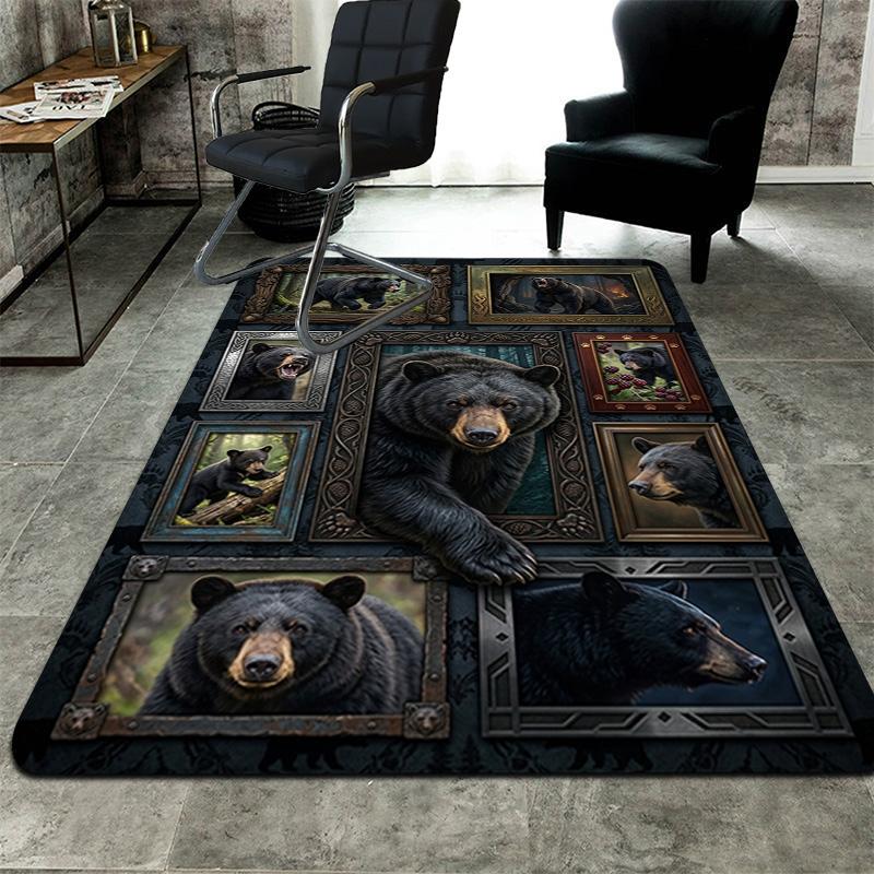 Black Bear Collection Pattern Rug Floor Mat for Living Room or Bedroom Soft and Comfortable Carpet a Gift for Birthday and Holiday.