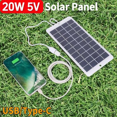 Panel słoneczny 20W 5V Ładowarka USB/Type-C Lekka awaryjna ładowarka słoneczna do telefonu komórkowego Dzwonka Monitoring bezpieczeństwa