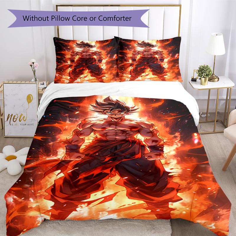 3pcs Dragon Ball Bedding Set Duvet Cover Closure Includes 1 Duvet Cover & 2 Pillowcases, Soft and Comfortable for All Seasons.