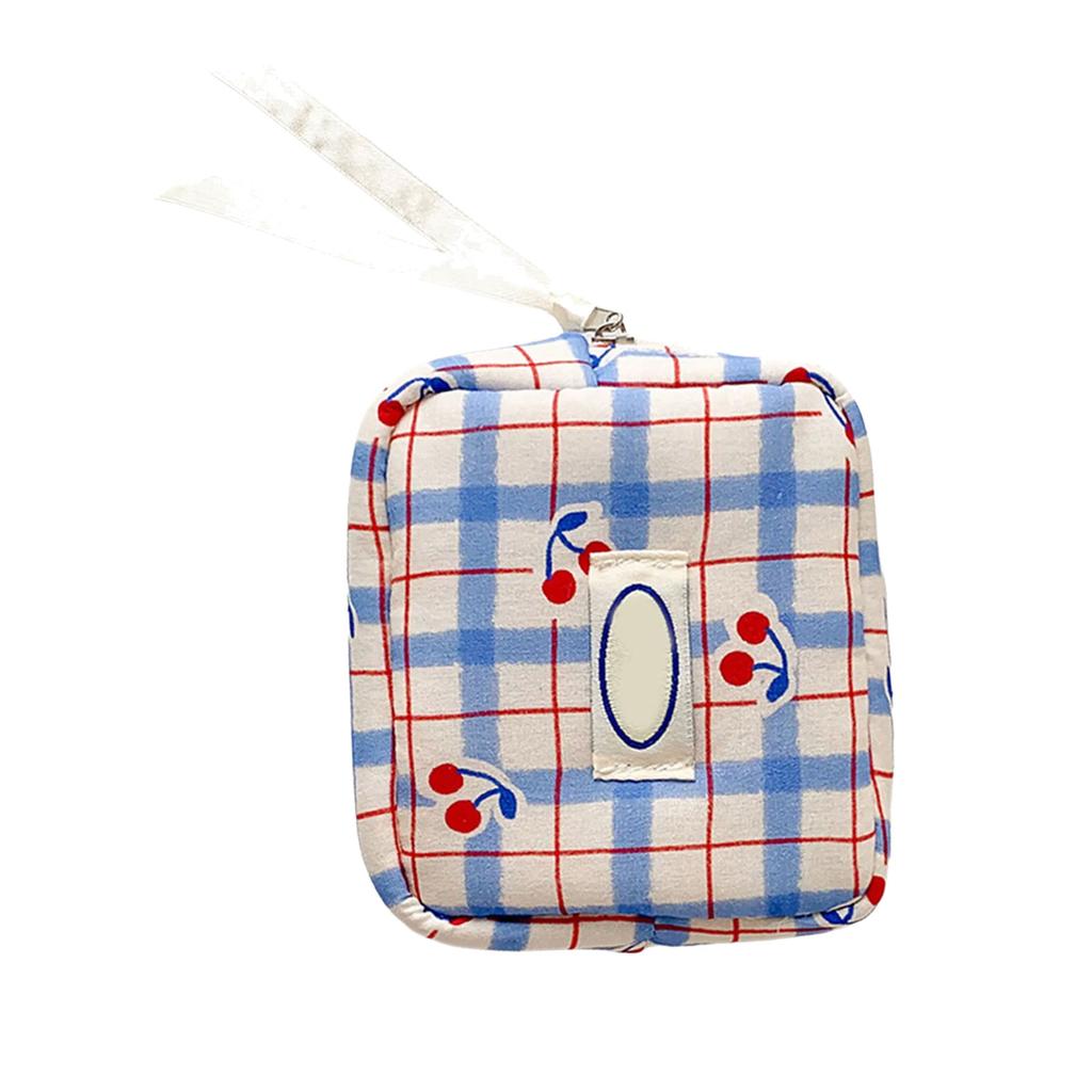 Cute Checkered Cosmetic Bag With Fruit Pattern Compact Size Interior Dividers Portable Makeup Organizer for Women