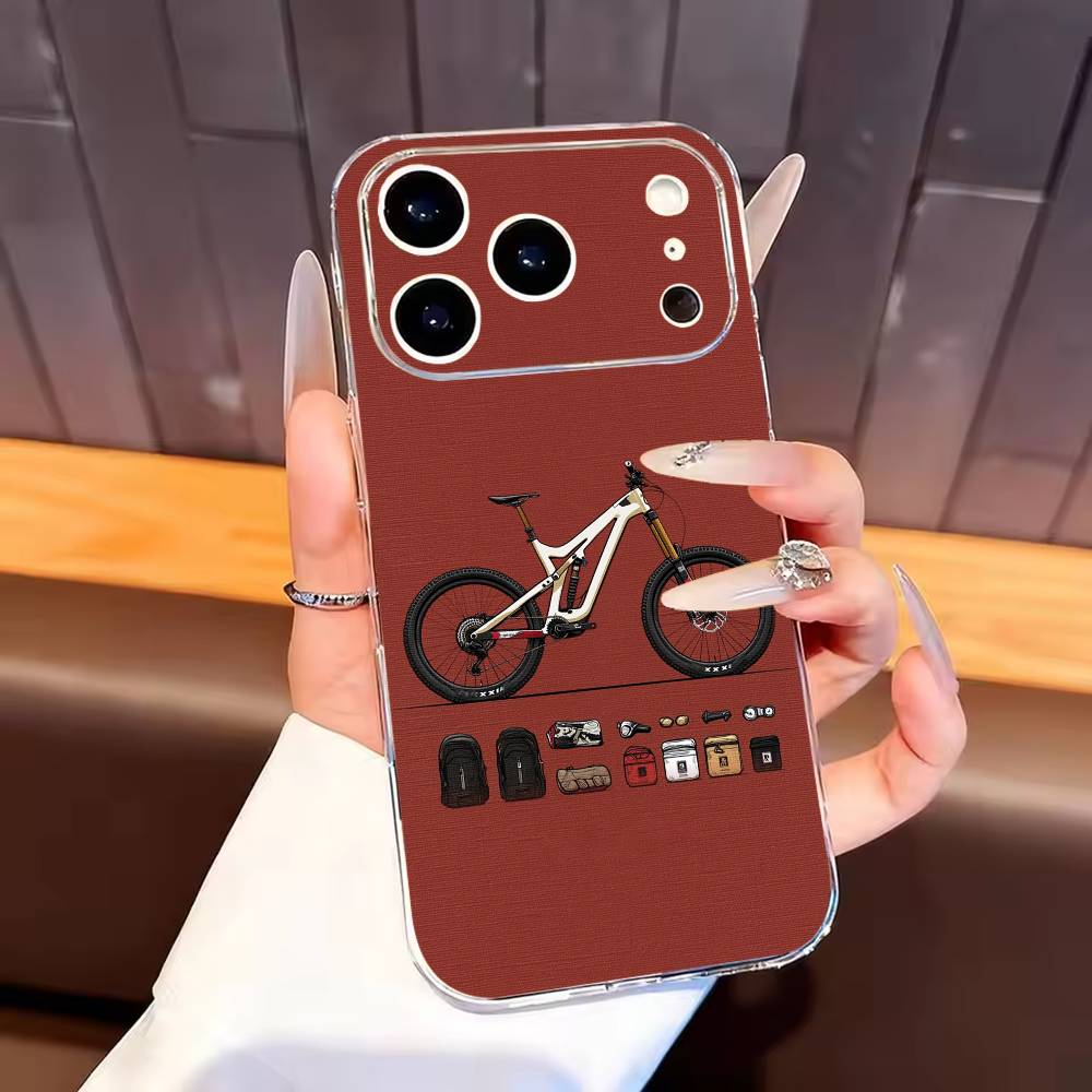 Mountain Bike Bicycle cool Phone Case For iPhone17,16,15,14,13,12,11 Plus,Pro Max Soft Transparent Cover iPhone13PRO