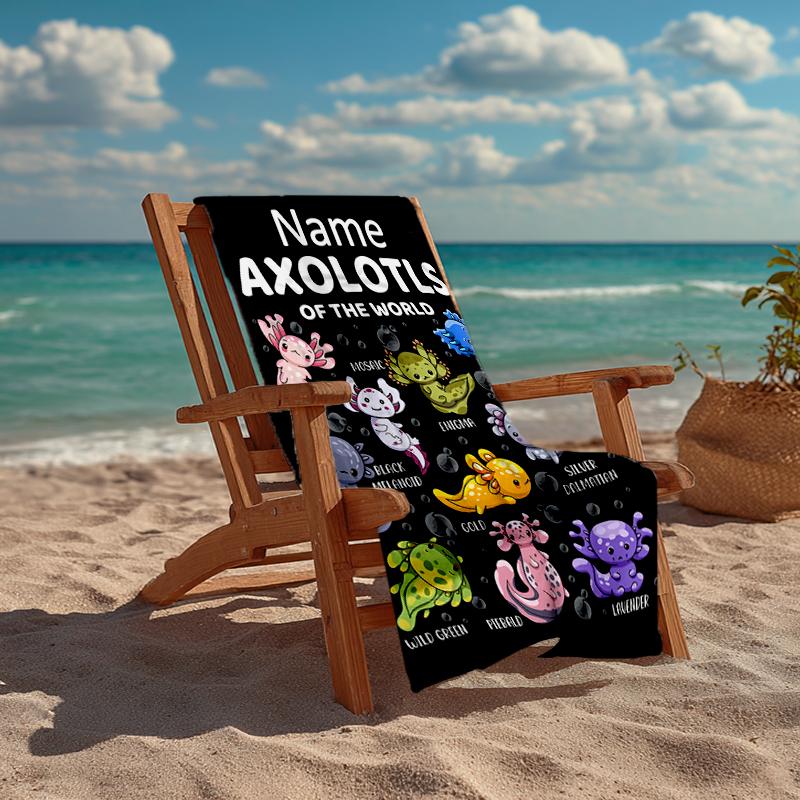Custom Name Ultra-Soft Beach Towel with Axolotl Theme,Ideal for Pool - Camping, Diving - Perfect Travel Essential, Vibrant Beach Towel.