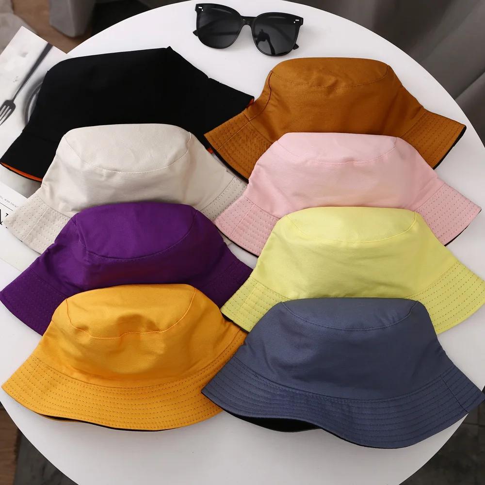 Unisex klobouk Černý Jednobarevný Oboustranný Jednoduchý Hip Hop Kbelíkový klobouk Pánský Dámský Panama Plážový Rybářský Sluneční klobouk Kbelíkové klobouky