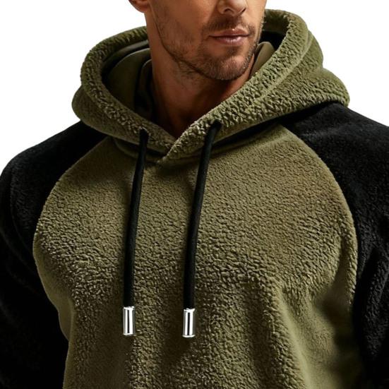 Men Fluffy Hoodie Fuzzy Loose Pullover Hoodie Casual Warm Hooded Fleece Sweatshirt with Pocket Drawstring for Autumn Winter Street Wear