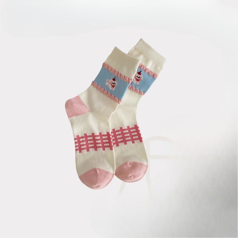 Pink Boneless Women's Mid-calf Socks, Thin and Cute Cartoon Socks for Girls In Spring and Summer
