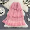 Autumn Sweet Retro Court Wood Ear Patchwork Irregular Cake Puffy Skirt Fairy Lace Mesh Half Skirt