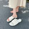 Grape Mother Summer New Models, Minimalist Old Money Wind Wide Upper Soft Leather Folds Versatile Thick Heel Cool Slippers Women's Summer