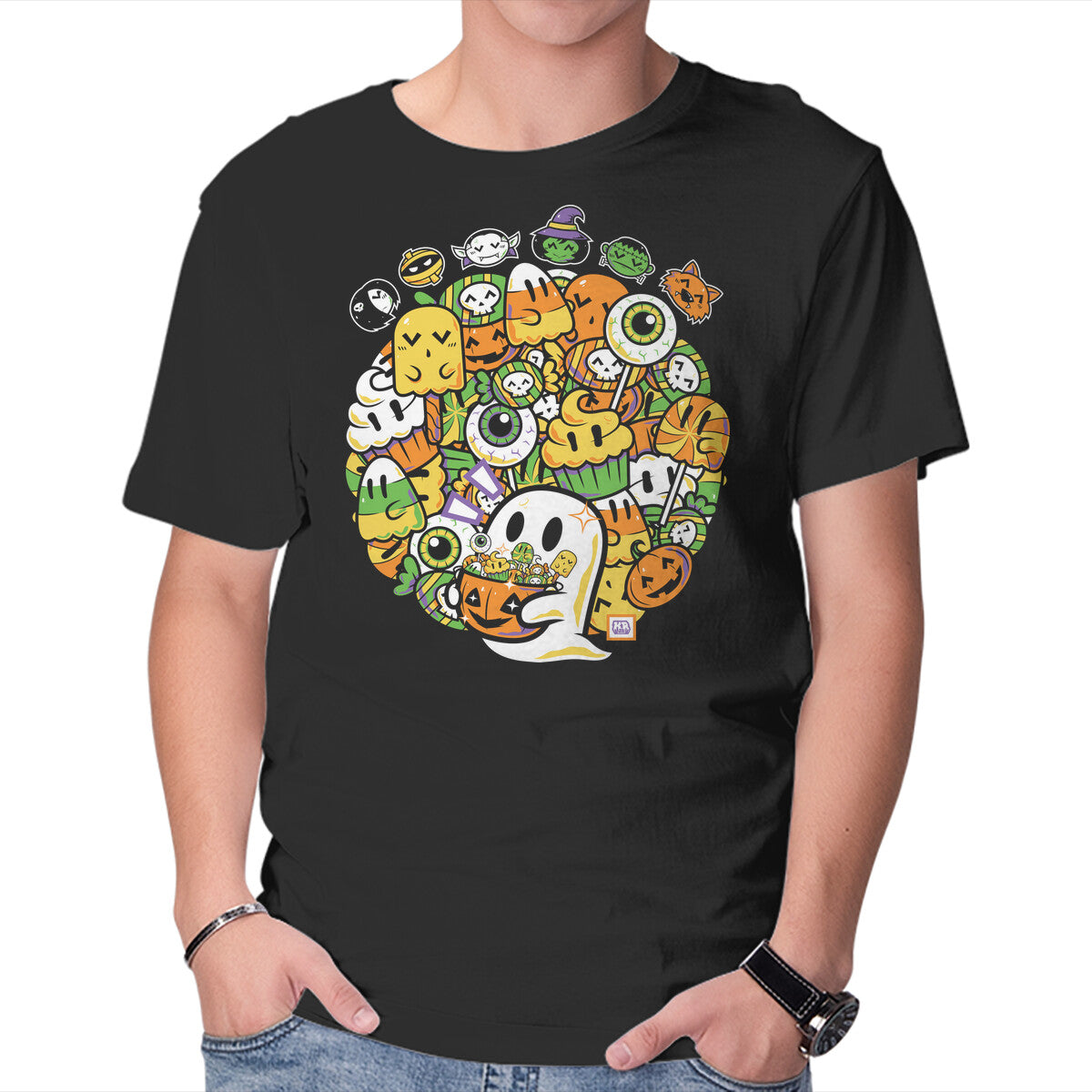 Unisex Crew Neck T-Shirt Hallow-Doodle-Ween Graphic Short Sleeve Casual Tee XXXXL