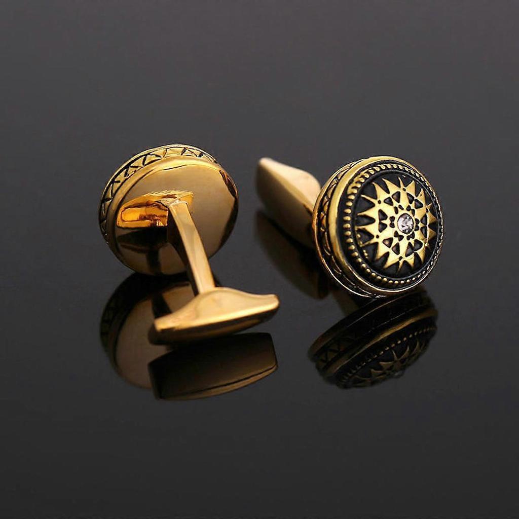1 Pair Man's Shirt Studs Gold Plated Squared Cufflinks with Rhinestone for Business Wedding Party