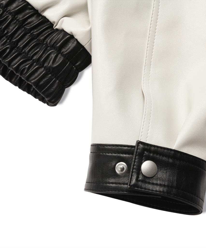 Doffjason Oversized Vegan Leather Rapid Two-Tone Jacket