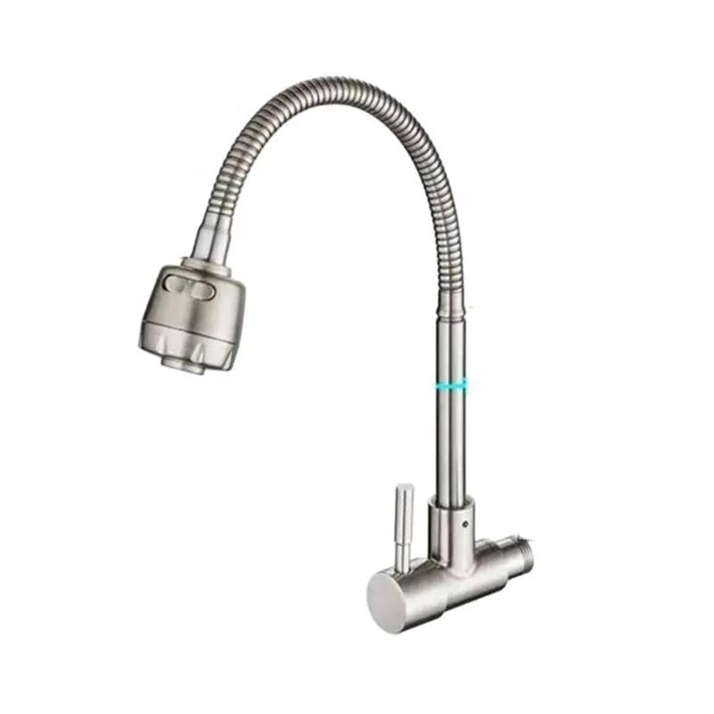 Stainless Steel Wall Mounted Faucet Single Cold Water Tap 360 Rotating Spout Washing Faucet Folding Neck Bathroom Kitchen Tap