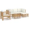 6 Piece Garden Lounge Set with Cream Colored Cushions Bamboo