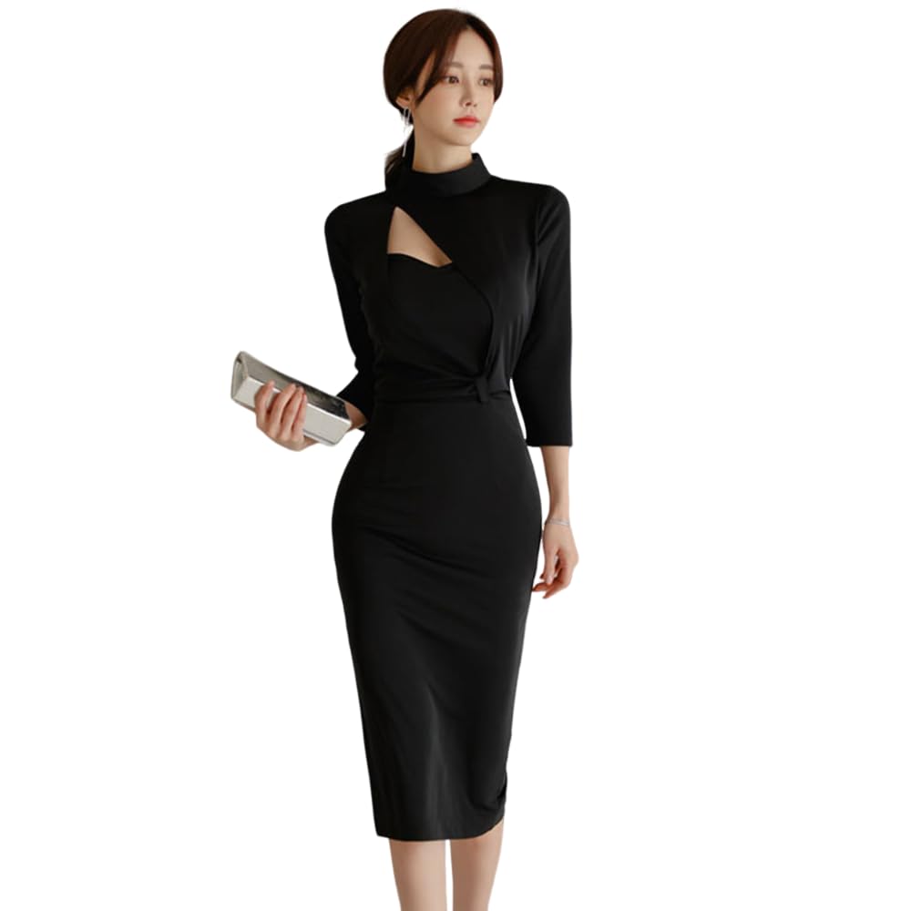 GRAXIA Cabaret Midi Perfect for Hostess Size Small Dress, Dress, High-Waisted, Hostesses, Clubs, Lounges, 3/4 Sleeves, Cutouts, Elastic, Knee-Length,