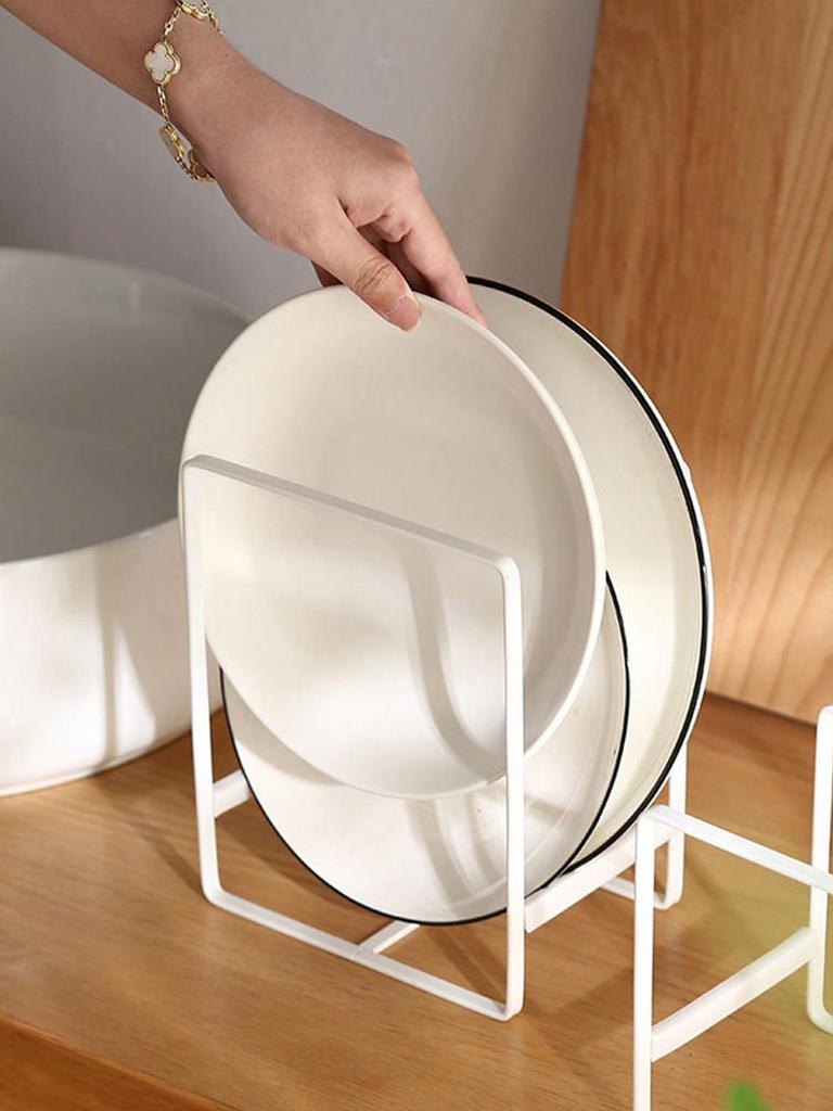1/2pcs Iron Dish Storage Holder, Minimalist Black Dish Rack For Kitchen, Dish Stand Holder, Multifunctional Kitchen Storage Shelf For Dish, Pan, Bowls