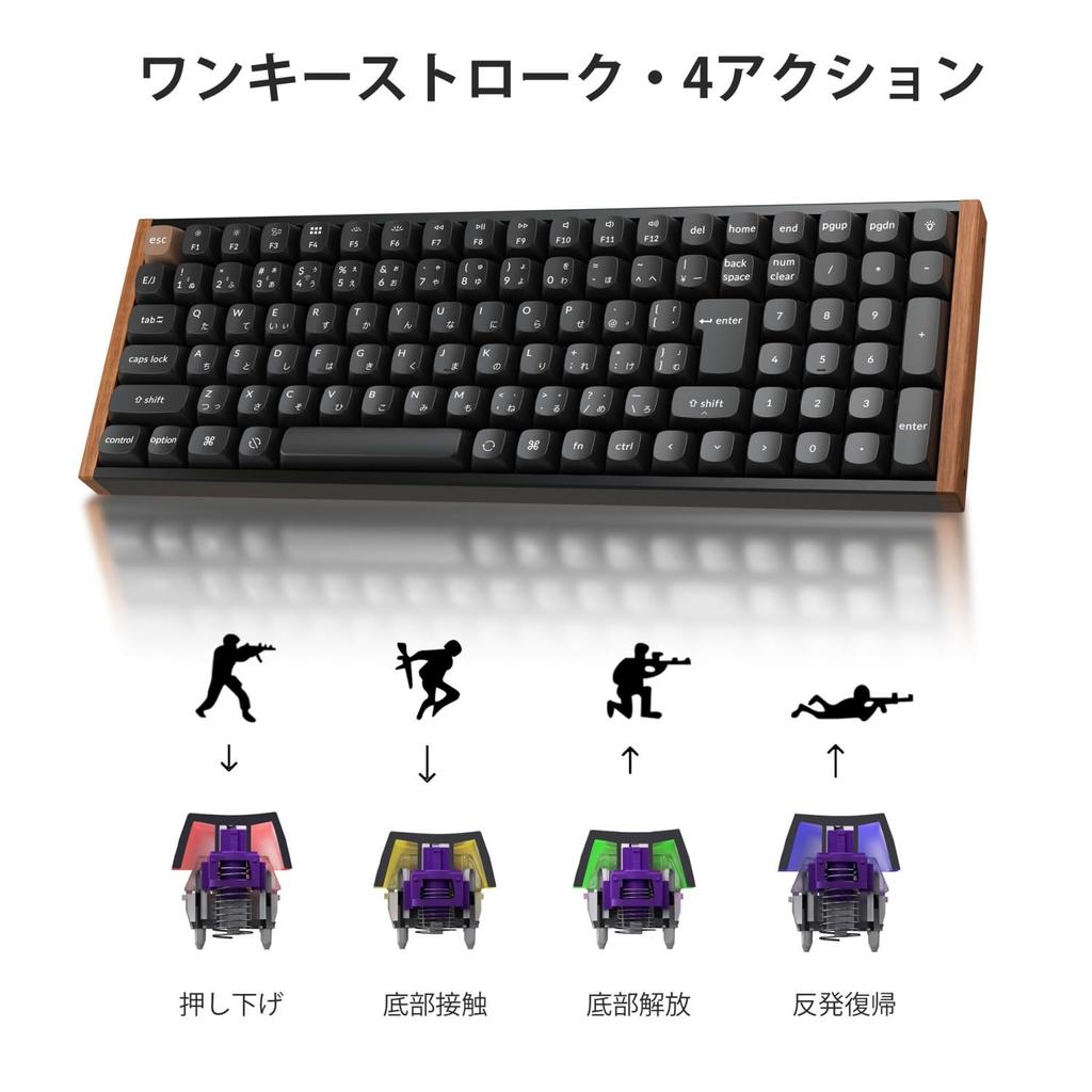 Keychron K4 HE QMK Wireless Gaming Custom Mechanical JIS Key RGB Gateron Magnetic Mac Windows Aluminum Wood Black Keyboard, Layout,
