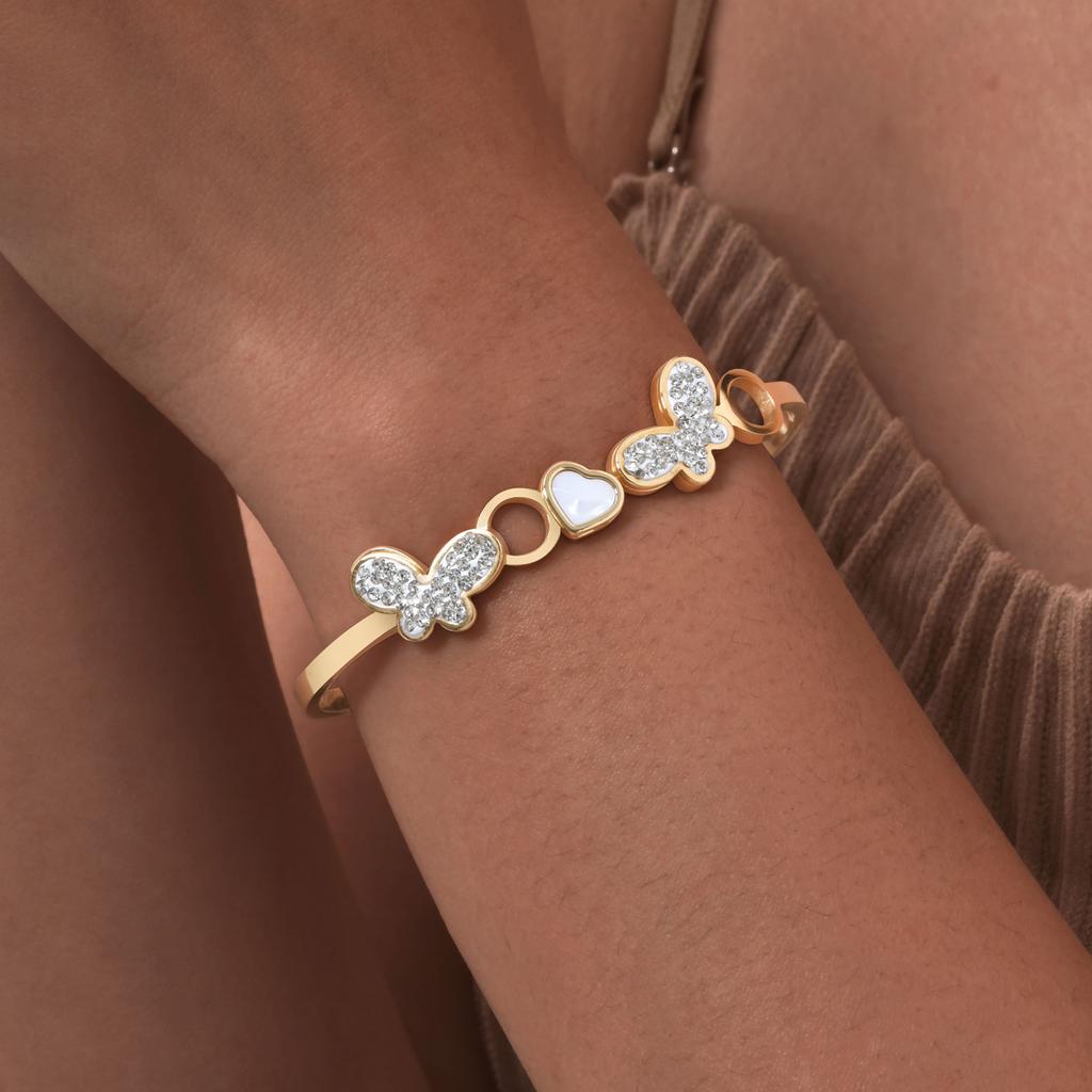 Luxuriöses Schmetterlingsarmband Schmuck aus Edelstahl Funkelnde Strasssteine Armreifen Trendiges Armband in Goldfarbe Für Damen Geschenk für Mama