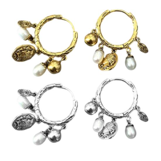 1 Pair Women Earrings Imitation Pearls Beads Tassel Hoop Earrings Retro Style Round Earrings Jewelry Gift