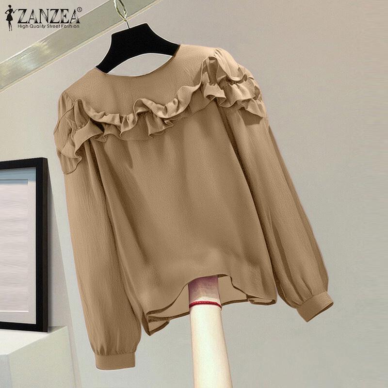 ZANZEA Women Loose Casual Round Neck Long Sleeve Blouse